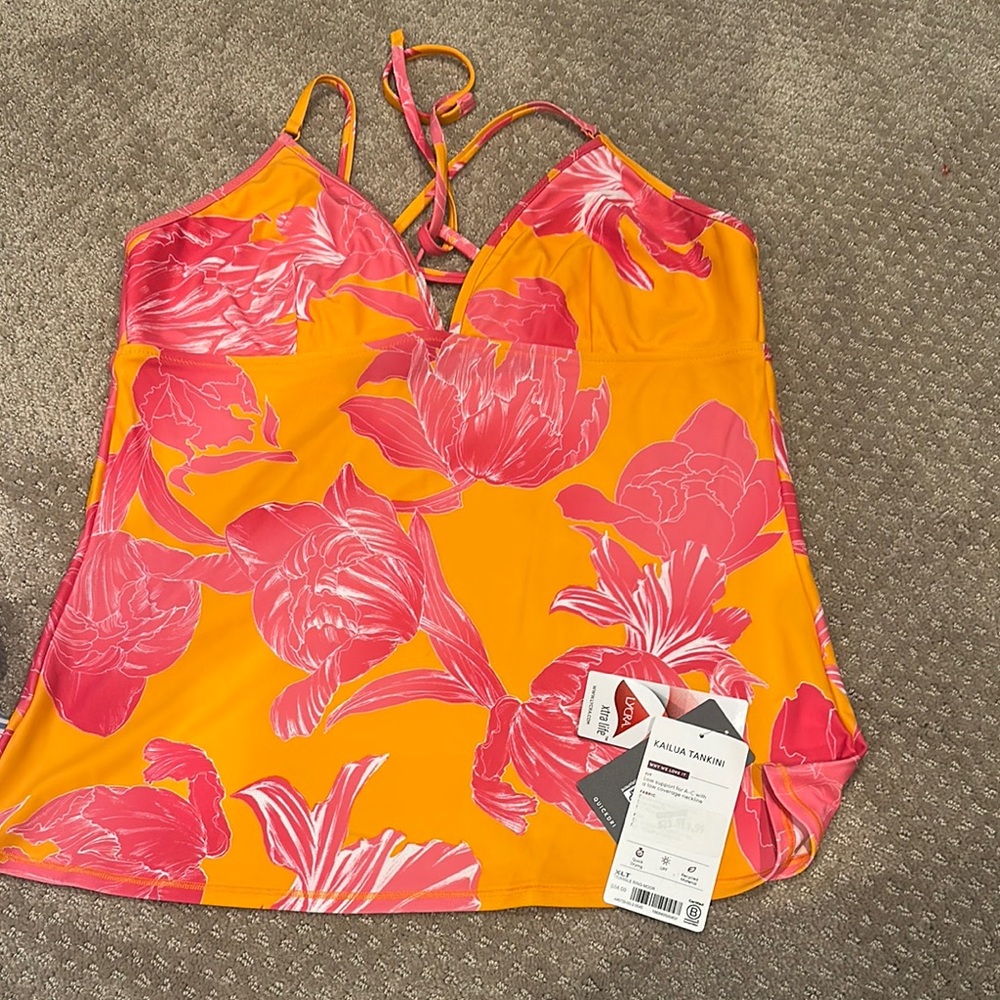 Athleta Vibrant Orange and Pink Floral Tankini Top